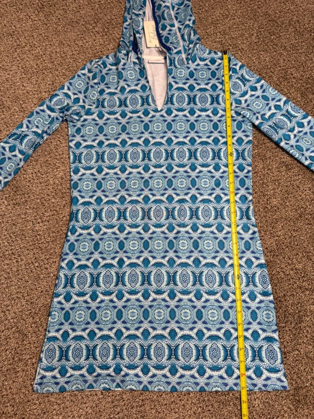 Cabana Life Road Map Hooded UPF 50 Coverup Blue White Tassel Tie NWT Size S